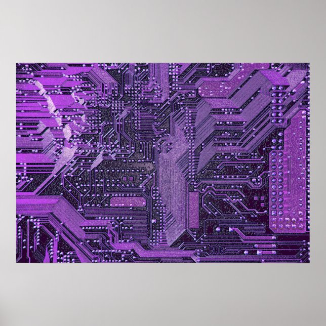 Purple Cyber Circuit Board Tech Art Electronics Poster (Front)