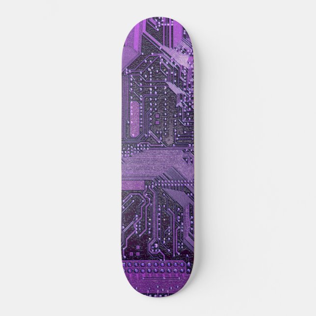 Purple Cyber Circuit Board Tech Art Electronics Skateboard (Front)