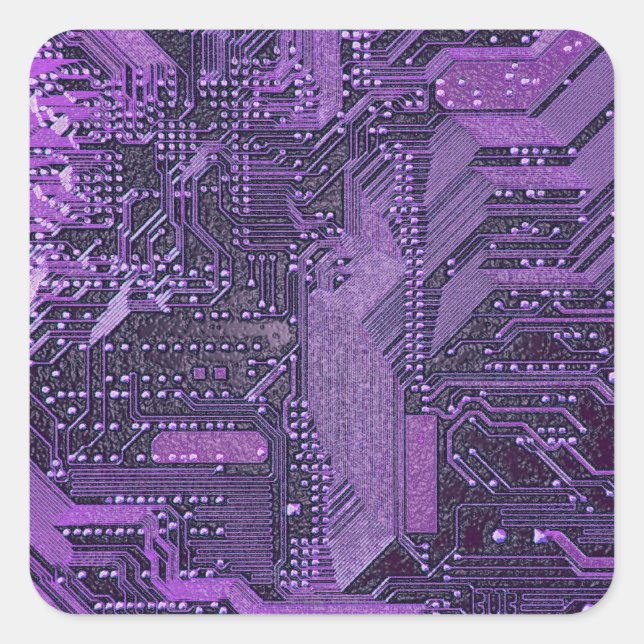 Purple Cyber Circuit Board Tech Art Electronics Square Sticker (Front)