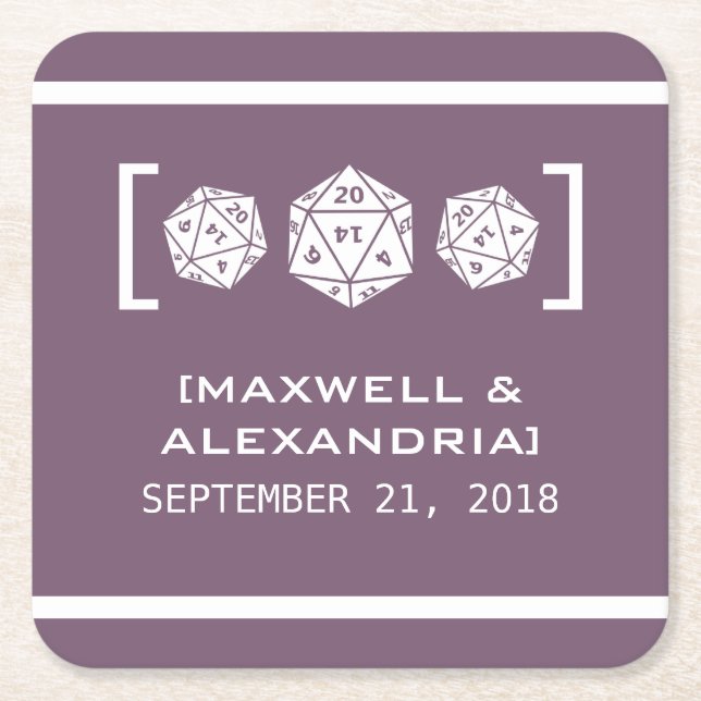 Purple D20 Dice Gamer Paper Coasters (Front)