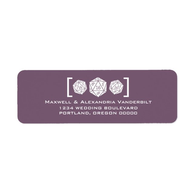 Purple D20 Dice Gamer Wedding Address Labels (Front)