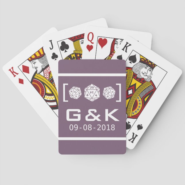 Purple D20 Dice Gamer Wedding Playing Cards (Back)