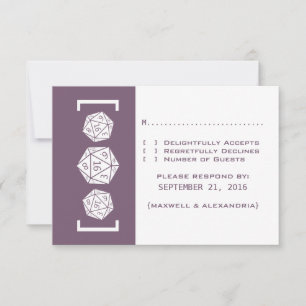 Purple D20 Dice Gamer Wedding Response Card 16roll