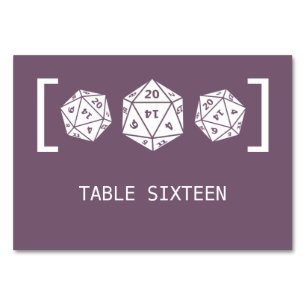 Purple D20 Dice Gamer Wedding Table Card