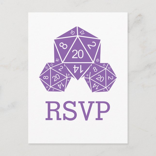 Purple D20 Dice Response Postcard (Front)