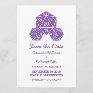 Purple D20 Dice Save the Date Invite