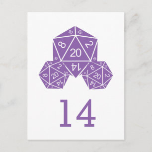 Purple D20 Dice Table Number Postcard