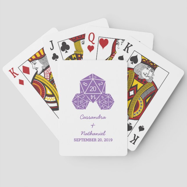 Purple D20 Dice Wedding Playing Cards (Back)
