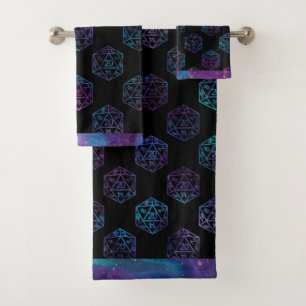 Purple D20 Pattern   RPG Tabletop Role Player Dice Bath Towel Set