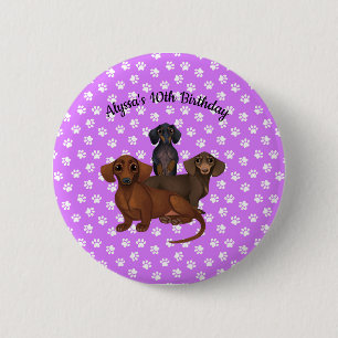 Purple Dachshund Button Pin