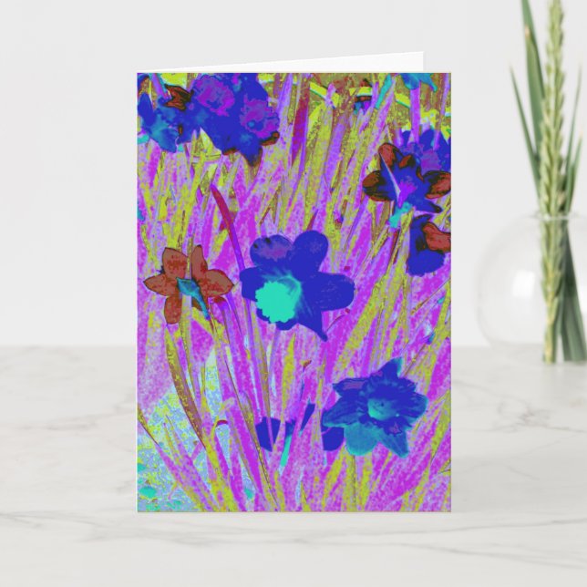 'Purple Daffodils' Blank Greeting Card (Front)