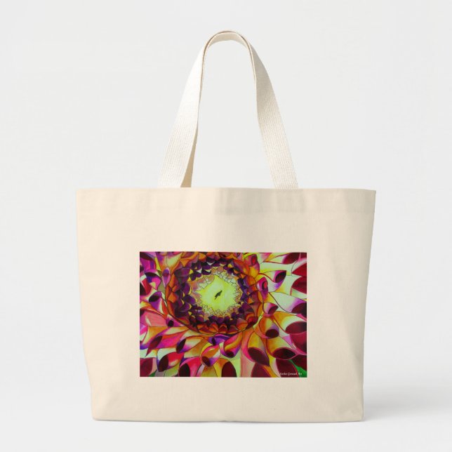 Purple Dahlia abstract original flower art Large Tote Bag (Front)