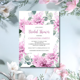 Purple Dahlia Eucalyptus Botanical Bridal Shower  Invitation