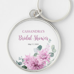 Purple Dahlia Eucalyptus Greenery Bridal Shower Key Ring