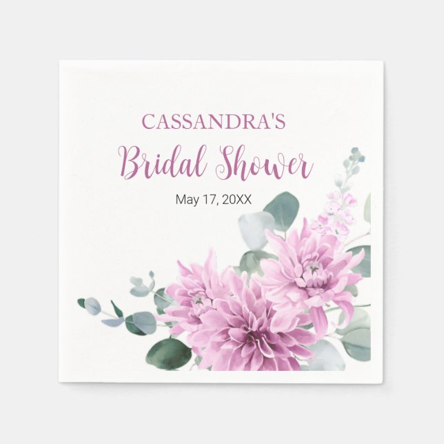 Purple Dahlia Eucalyptus Greenery Bridal Shower  Napkin (Front)