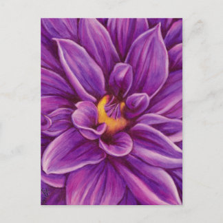 Purple Dahlia Flower Original Art Postcard