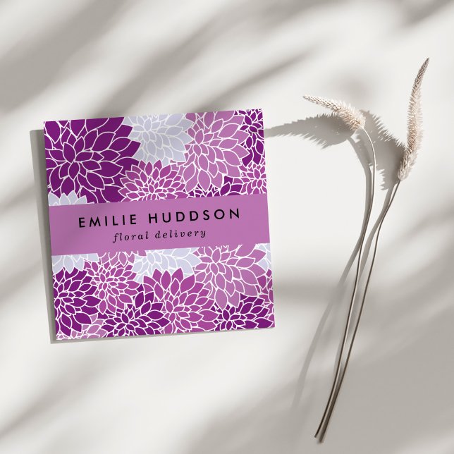 Purple Dahlia Flowers, Floristry, Flower Shop Square Business Card (Creator Uploaded)