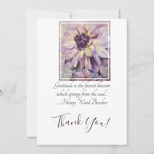 Purple Dahlia Flowers in Watercolor Thank You Card (Front)