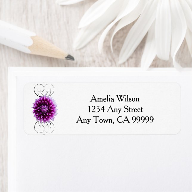 Purple Dahlia Return Address Label (Insitu)