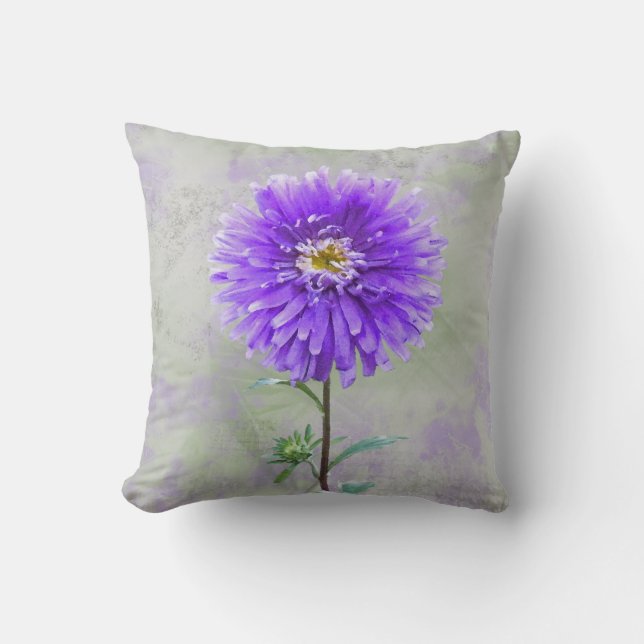 Purple dahlia watercolor cushion (Front)