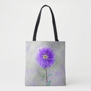 purple dahlia watercolor tote bag