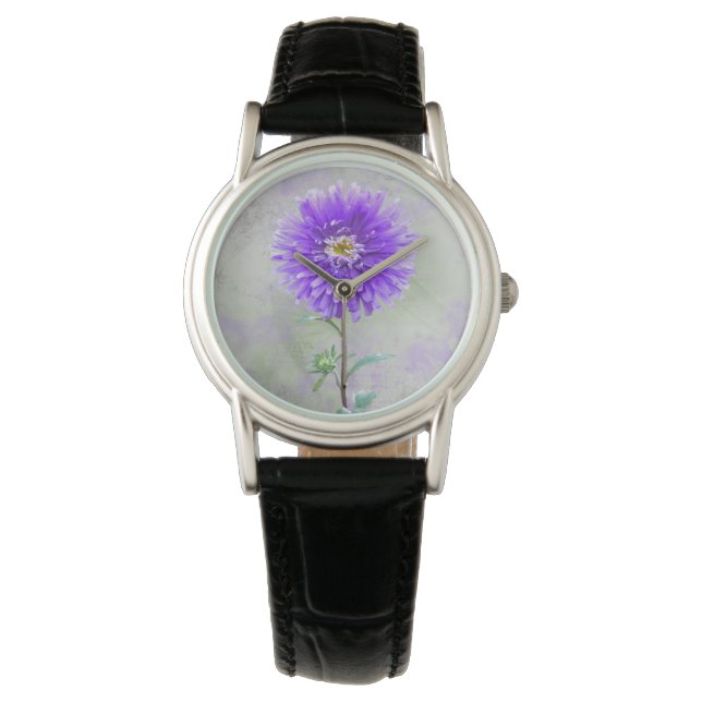 Purple dahlia watercolor watch (Front)