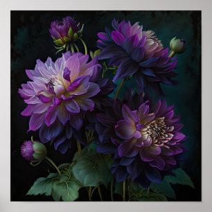 Purple Dahlias Flower Art Print Poster