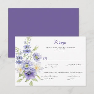 Purple Daisies, Anemones, Roses RSVP Card