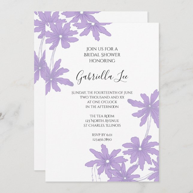 Purple Daisies Bridal Shower Invitation (Front/Back)