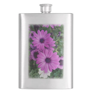 Purple daisies hip flask