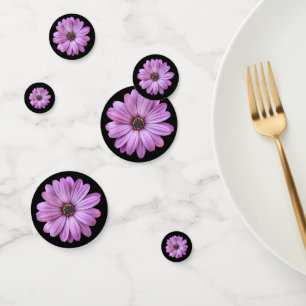 Purple Daisies on Black Confetti
