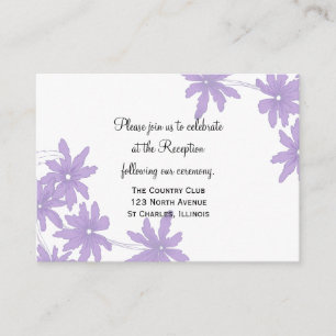 Purple Daisies on White Wedding Reception Card