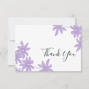 Purple Daisies on White Wedding Thank You Card