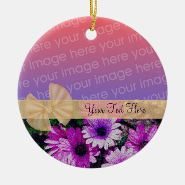 Purple Daisies Ribbon Your Photo Floral Ornament (Front)