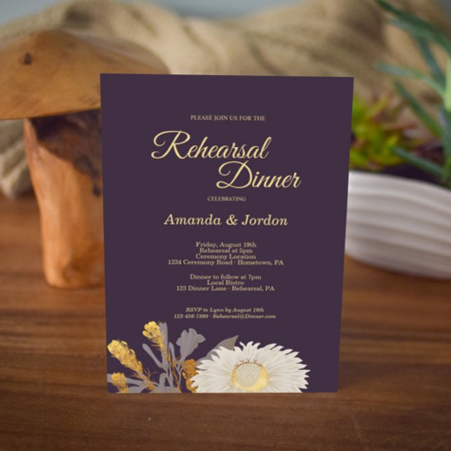 Purple Daisy Antique Rehearsal Dinner Invitation (Creator Uploaded)