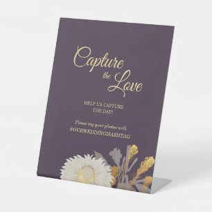 Purple Daisy Antique Wedding Capture the Love Pedestal Sign