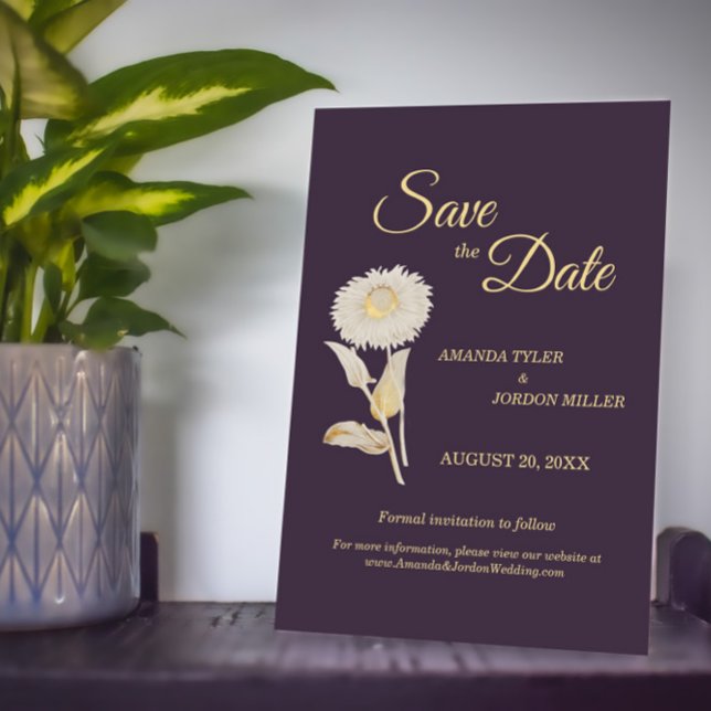 Purple Daisy Antique Wedding Save The Date (Creator Uploaded)