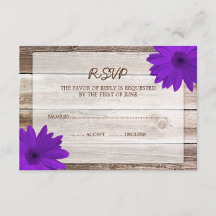 Purple Daisy Barn Wood Wedding RSVP Response Card