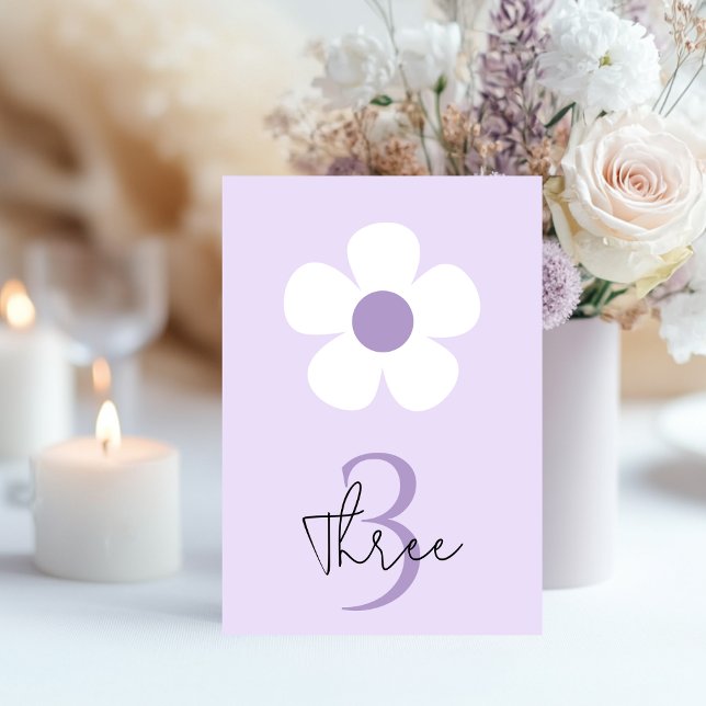 Purple Daisy Birthday  | Elegant Floral Party Table Number (Creator Uploaded)