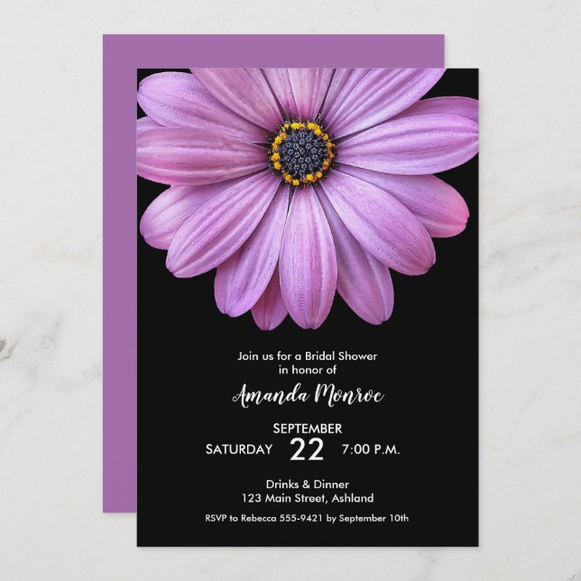 Purple Daisy Bridal Shower Invitation (Front/Back)