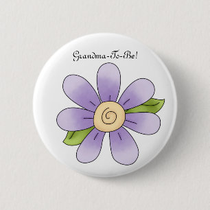 Purple Daisy Cartoon Grandmother Button