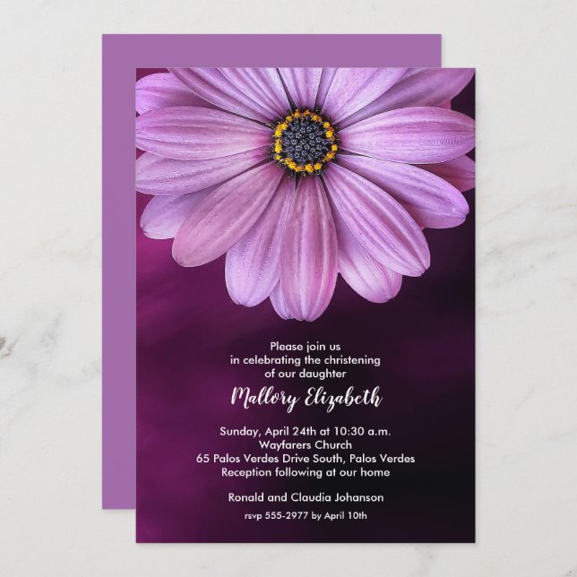 Purple Daisy Christening / Baptism Invitations (Front/Back)