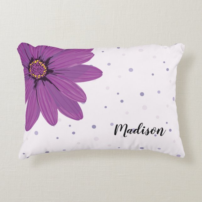Purple Daisy & Dots | Personalised Accent Pillow (Front)