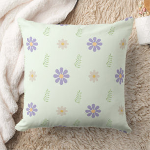 Purple Daisy & Fern Sprig Pattern Cushion