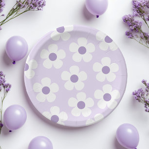 Purple Daisy Floral Birthday Elegant Paper Plate