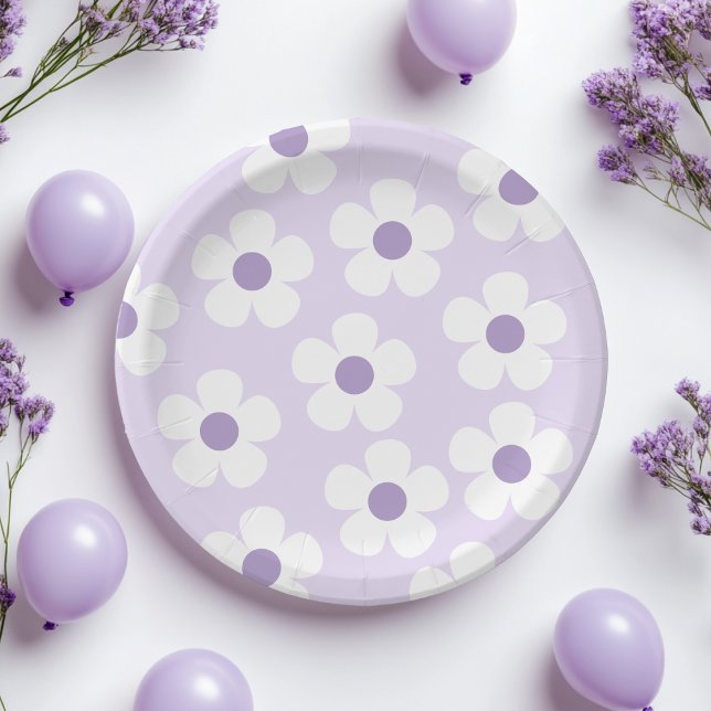 Purple Daisy Floral Birthday | Elegant Paper Plate (Creator Uploaded)