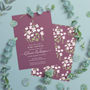 Purple daisy floral elegant beautiful baby shower invitation