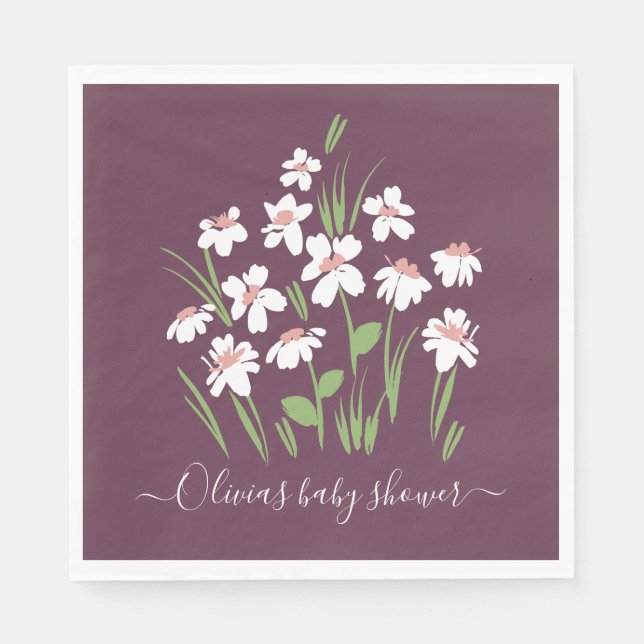 purple daisy floral elegant beautiful baby shower  napkin (Front)