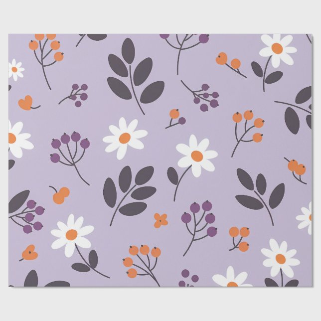 Purple Daisy Floral Pattern - Seamless Botanical  Wrapping Paper (Flat)