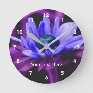 Purple Daisy Flower Art Round Clock
